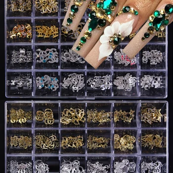 1 Kārba Luksusa Shiny Diamond Nagu Kristāla Rhinestones Dārgakmeņi, Apdares Komplekti Nagu DIY Stikla Kastē, Multi Formas Metāla Nagu Piekariņi