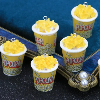 10pcs Cute Mini Popkorns Sveķu Piekariņi Imitētu Pārtikas Kulons Rotaslietas Pieņemšanas Diy Auskars Keychain Peldošās Šarmu Amatniecības F720