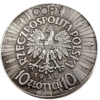 1934 Polija 10 Zlotych Sudraba Pārklājumu Kopēt Monētas