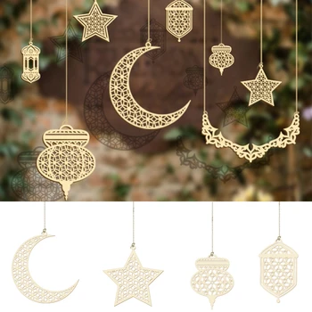 1pc EID Mubarak Dobu Koka Zvaigžņu Mēness Karājas Kuloni Ar String Musulmaņu Ramadāna Kareem Mājas Apdare DIY Puse Piegāde