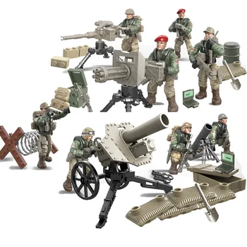 4gab/set Bērnu Rotaļlietu Mini Militārās Celtniecības Bloki Bruņoto Spēku Darbības Rādītāji II pasaules kara Karavīru Ieroču lielgabala Modelis Zēni Dāvanas