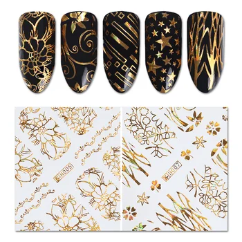 8PCS/Set lāzera zelta krāsas mežģīņu ziedu self-adhesive 3D nail art rotājumi uzlīmes skaistums nagu wraps uzlīmes H01-08