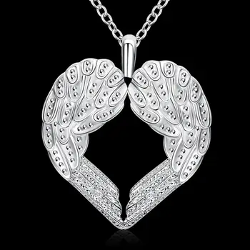925 sterling Sudraba Eņģeļa spārnus sirds Kulons, Kaklarota Sievietēm luksusa modes puse, kāzu aksesuāri, Rotaslietas Ziemassvētku dāvanu