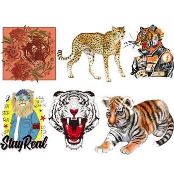 Apģērbu Thermoadhesive Plāksteri Dzīvnieku Tiger Dzelzs Pārskaitījumu Apģērbu Lauva, Leopards, Tīģeris Plāksteris Uzlīmes uz Jakas T-krekli