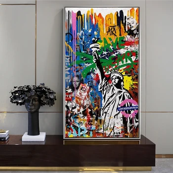 Brīvības statuja Grafiti Mākslas Audekla, Gleznas pie Sienas, Mākslas Plakāti un Izdrukas Mūsdienu Ielu Mākslas Bildes Dzīvojamā Istaba