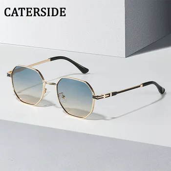 CATERSIDE ir 2021. Jaunu Astoņstūra formas Saulesbrilles Vīriešiem Modē Vintage Steampunk Hip Hop Ovālas Saules Brilles Retro Metāla Unisex Brilles UV400