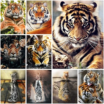 DIY Dimanta Krāsošana Dzīvnieku Tiger Pārdomu Džungļos Cat 5D Cross Stitch Mozaīkas Dimanta Izšuvumi Mājas Dekorēšanai Ziemassvētku Dāvanu