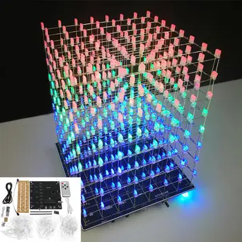 DIY WIFI APP 8x8x8 3D Gaismas Cu-kvadrātveida Komplekts Sarkans Zils Zaļš LED MP3 Mūzikas Spektra Elektronisko Komplekts Nr. Mājokļu
