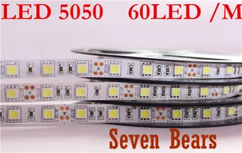 Dubultā PCB LED 5050 sloksnes 12V elastīga gaismas 60 led/m,5m/partija, Silti Balta,Balta,Zila,Zaļa,Sarkana,Dzeltena,RGB