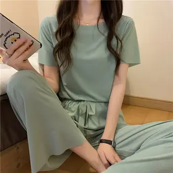 GLAUKE Vasaras Tērps Sievietēm franču vienkrāsainu Ledus Zīda Sleepwear Pidžamu Divas Gabals, kas Mājas apstākļos, Naktsveļu Ērts Pidžamas