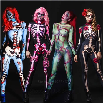 Halloween Tērpi Sievietēm Biedējošu Vampīru Cosplay Jumpsuit Sieviešu Šausmu Skelets Iedomātā Bodysuit Karnevāla Puse Elastīgs Apģērbs