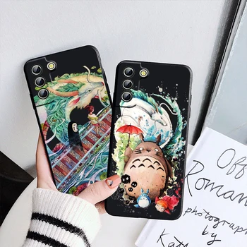 Hayao Miyazaki karikatūra TOTORO Samsung Telefonu Gadījumā Galaxy S21 S22 S20 Pro FE S10 Piezīme 20 10 Plus Ultra Šķidrās Virves Vāciņu
