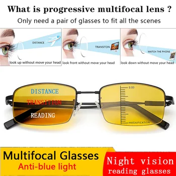 Jaunu Nakts redzamības Pakāpeniski multi-focus Lasīšanas Brilles Vīriešiem Tālu Un Tuvu, Divējāda lietojuma Anti-zila gaisma braukšanas vecuma tālredzība Brilles