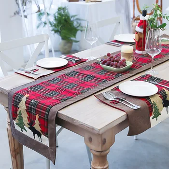 Jaunā Eiropas stila Ziemassvētku rotājumi, bižutērija veļa iespiesti galda runner pusdienu galda izkārtojums kvadrātveida tabula mat sniegpārslas cilnes
