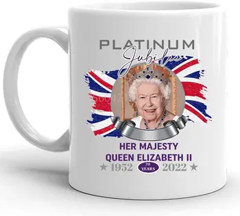 Karaliene Elizabete II Platīna Jubilejas Kafijas Krūze 70 gadu jubilejas 1952-2022 Keramikas Kafijas Krūze 11oz Drošu Kafijas, Tējas Krūze