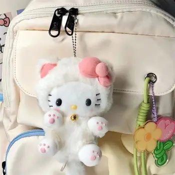 Kawaii Sanrioed Hello Kitty Plīša Rotaļlieta Anime Pildījumu Keychain Karikatūra Keyring Gudrs Kulons Piederumu, Auto Rotājumu, Dāvanu Meitene Mazulis