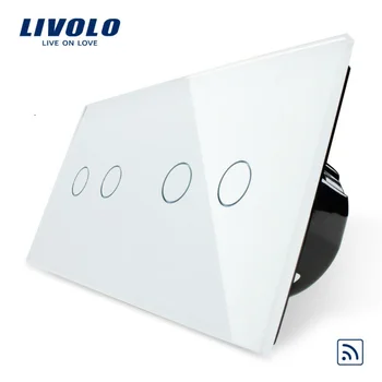Livolo, Viegla Dzīve, 4-Banda Remote touch screen, Luksusa Rūdīta Stikla Panelis, mājas sienas gaismas slēdzis, VL-C702R-11/VL-C702R-11