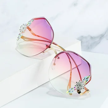 Luksusa Dizaineru Bez Apmales Saulesbrilles Sieviešu Vintage Zīmolu Toņos Bling Rhinestone Dimanta Saules Brilles Modes Briļļu Gafas De Sol