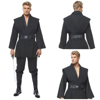 Pieauguši Vīrieši, Jedi Knight Cosplay Kostīmu Anakin Skywalker Kostīms Melnā Vienotu Tērpu Tērpi Halloween Karnevāla Tērps