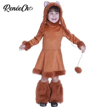 Reneecho Cute Dzīvnieku Cosplay Meitenēm halloween kostīms bērniem Bērnu Fox Kostīmi Ziemas Toddler Kleita Karnevāla Puse Apģērbs