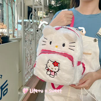 Sanrio Kuromi Plīša Mugursoma Ins Kawaii Onpompurin Plecu Somas Meitene Hello Kitty Ceļojumu Messenger Bag Karikatūra Soma Svētku Dāvanu