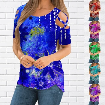 Sieviešu Vasaras Modes Ziedu Motīvu T Krekls Ziedu, Augu Apaļu Kakla Krekls Basic Plus Lieluma Galotnēm Rainbow / 3D Drukas Pulovers 2022