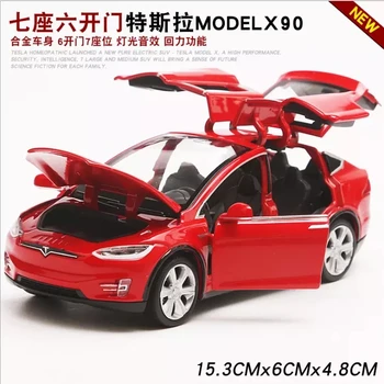 Tesla modelx90 auto modelis 1:32 simulācijas sakausējuma auto modelis atgriešanās spēkā, auto, automašīnu, bērnu jaunais gads pieaugušo dāvanu red car
