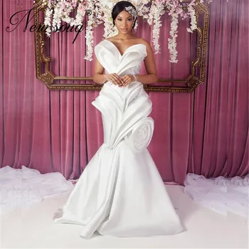 Vestidos De Noiva Mermaid Kāzu Kleitas Dubaija Paredzēti Ruched Kroku Līgava Kleita 2022 Elegants Arābu Ilgi Ziedu Līgavas Kleitas
