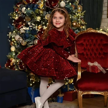 Vevelt Vizuļi Cute Kids Ziediem, Meiteņu Kleitas Plisēt Pilnu Piedurknēm Pūkains Homecoming Kleita Princis Balles Kleitas Komūniju Kleita Meitene