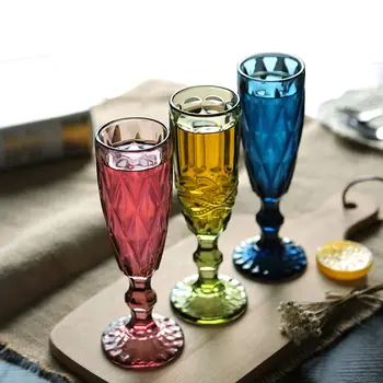 Vintage Krāsu Iespiests Šampanieša Glāzi Radošo Mazo Sulas Glāzi Ūdens Glāzi Goblet Sadzīves Bieza Sarkana Vīna Glāzi Vīna Komplekts