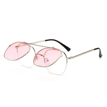 Vintage Steampunk Rozā Flip Saulesbrilles Retro Apaļas Metāla Rāmis, Saules Brilles, lai Vīrieši Sievietes Pavisam Dizaineru Loku, Brilles Oculos