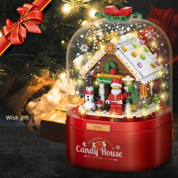 Ziemassvētku Konfektes Mājas Santa Claus, Sniegavīrs Celtniecības Bloki Diy Saliktas Rotaļlietas Peldošās Snow Light Music Box Bērniem Apdare Dāvanu
