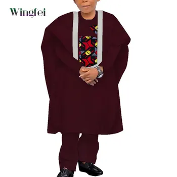 Āfrikas Drēbes Bērniem Zēna Tērps 3 Gabalu Komplekti, Nigērijas Drēbes, Tērpi, Tradicionālie Bazin Riche Abaya Drēbes, Zēns Dāvanu WYT599